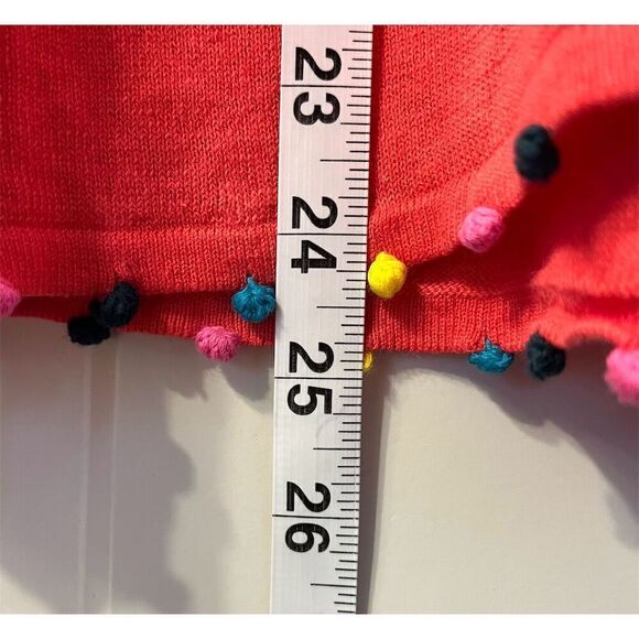 Boden Women's Linen V-Neck Pullover Sweater M Coral Pom-Pom Trim Casual Knit - Picture 9 of 13